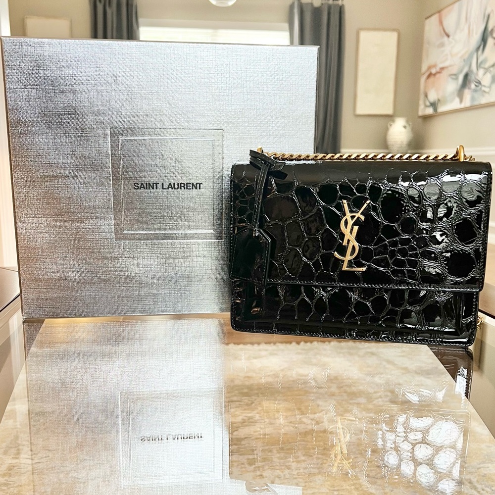 Yves Saint Laurent “Sunset” Medium Chain Bag in Embossed Patent Leather